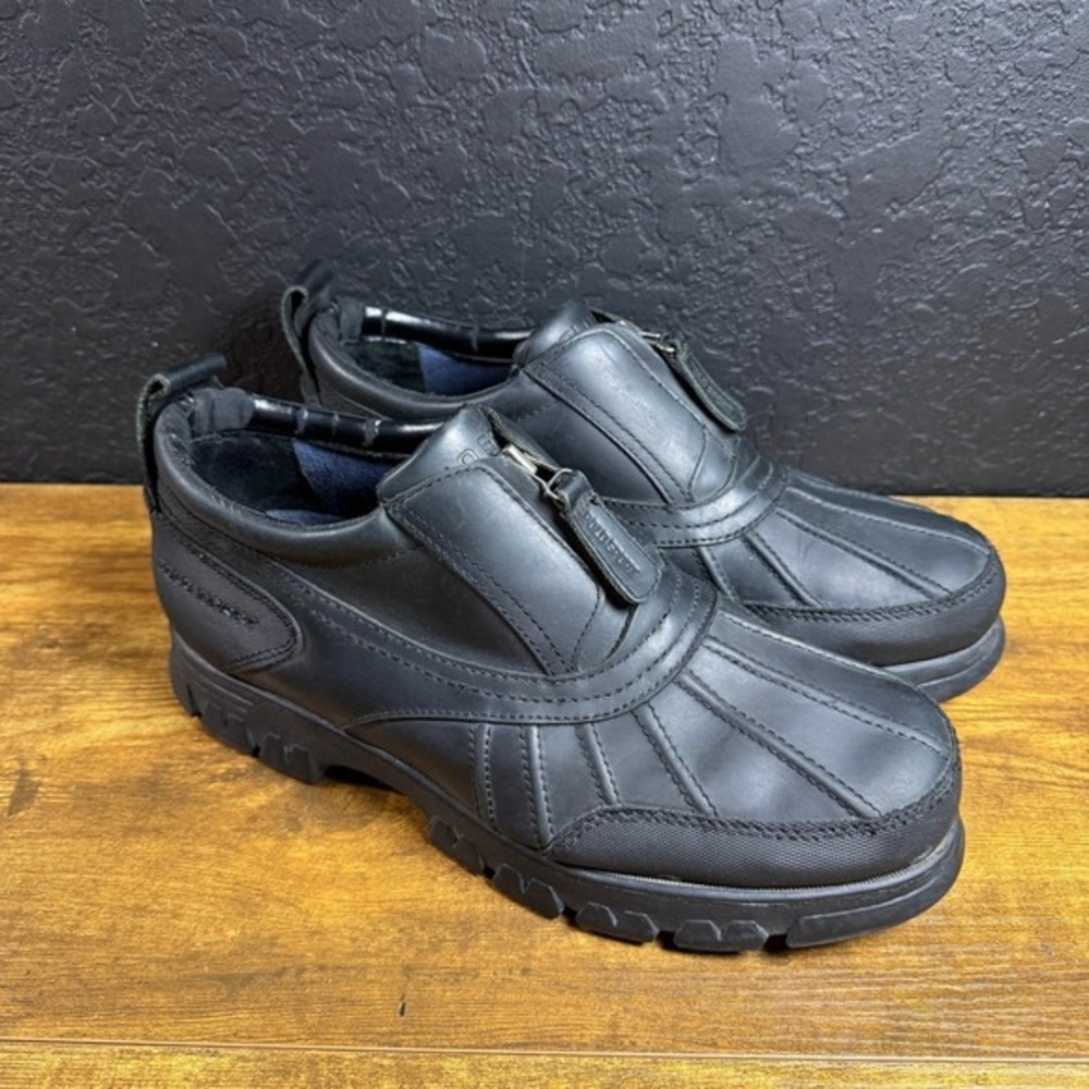 Polo Sport Ralph Lauren AAM15511 Black Leather Zip Duck Shoes‎ Mens 11.5D